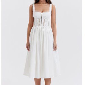 Brand New House of CB PERLE WHITE LACE TRIM MIDI DRESS